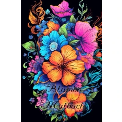 Abbildung von Blumen Malbuch für Erwachsene mit schwarzem Hintergrund (Natur Malbücher schöne Blumen, atemberaubende Landschaften und gemütliche Häuser)