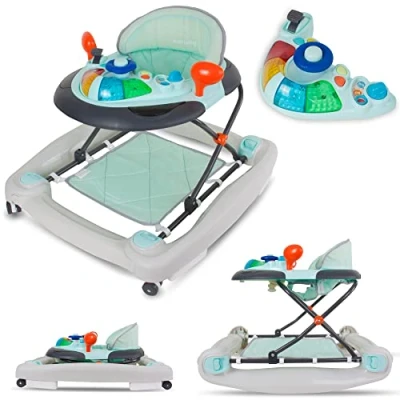 Abbildung von Lauflernhilfe Gehfrei und Schaukelsitz Kinderwiege Babywippe Babyschaukel Baby Walker mit Tasten, Lichtern Sound für 6 12 Monate Sun (Blau)