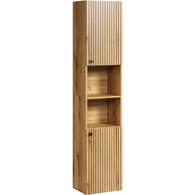 Abbildung von welltime Hochschrank &quot;Amrum Badezimmerschrank Standschrank Badmöbel&quot;, Breite 40cm, geräumiger Eiche Rillenoptik Badschrank