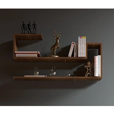 Abbildung von Homidea Wave Wandregal Bücherregal Dekoregal für Wohnzimmer in modernem Design (Nussbaum)