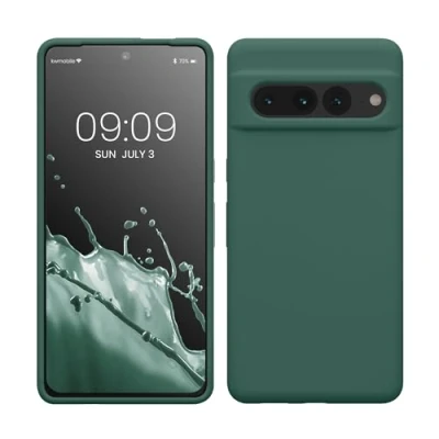Abbildung von kwmobile Hülle kompatibel mit Google Pixel 7 Pro Silikon Handy Case Handyhülle weiche Oberfläche kabelloses Laden Tannengrün