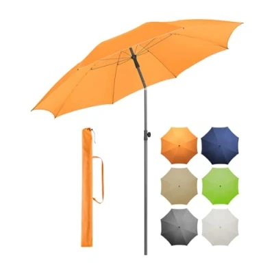 Abbildung von FARE Sonnenschirm Gr. XL 235 cm Durchmesser UV Schutz 50+ für Balkon Garten Terrasse Sommer Titan Finish Knickvorrichtung Drehfeststeller inkl. Tragetasche (aprikose)