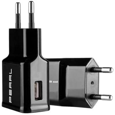 Abbildung von PEARL USB Netzteil Ladegerät: 2er Set kompakte Netzteile, A, 5 V, 2,1 A / 10,5 W, schwarz (Netzteil für Ladekabel, Netzstecker Adapter)