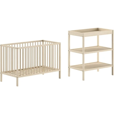 Abbildung von Vipack DINO Baby Set best. aus Babybett und Wickelregal, Buche massiv natur lackiert