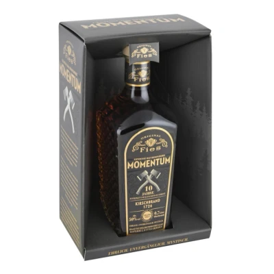 Abbildung von 1 Flasche Original Fies Momentum Kirschbrand + Geschenkverpackung 0,7l 50% vol. (10 Jahre)