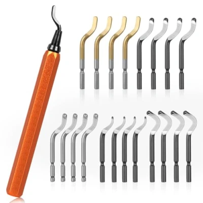 Abbildung von KOMABLEN 21 Stück Entgrater Metall Werkzeug Universal, Handentgrater mit 20 Schnellarbeitsstahl Klingen, 360Rotierender Deburring Tool 3d Drucker Zubehör für Kunststoff, Aluminium, Edelstahl Orange