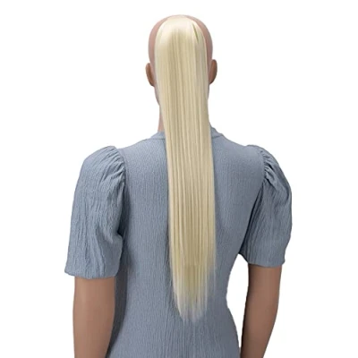 Abbildung von CAISHA 60cm Zopf mit 2 Bändern Pferdeschwanz Langhaar Extensions Haarverlängerung Haarteil Glatt Platinblond HC17