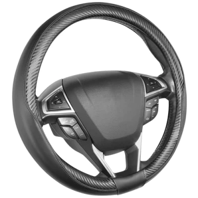 Abbildung von SEG Direct Lenkradbezug Auto Lenkradhülle Lenkrad Abdeckung aus Mikrofaser Leder Mit Kohlefasermuster Standardgröße 37 39cm Schwarz