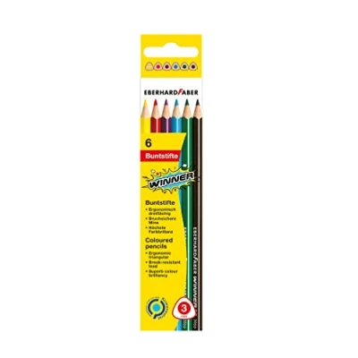Abbildung von Eberhard Faber 511406 Winner Buntstifte, in 6 Farben, im Kartonetui, ergonomisch dreiflächig, zum Malen, Illustrieren und Zeichnen