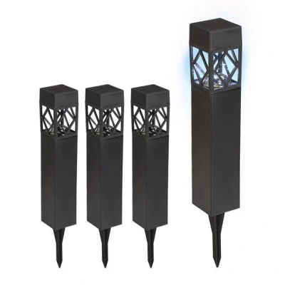 Abbildung von Relaxdays Solarlampen 4er Set, kaltweiß, wasserdicht, Dämmerungssensor, LED Solarleuchte, HxBxT: 41 x 6 cm, schwarz