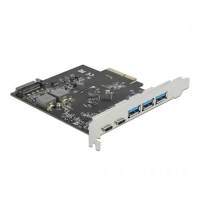 Abbildung von Delock PCI Express x4 Karte zu 2 x USB Type C™ + 3 Typ A