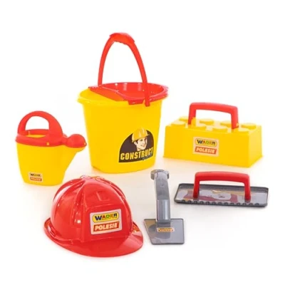 Abbildung von WADER QUALITY TOYS Sandform Set Maurerset 7tlg Eimergarnitur Maurerwerkzeug, (Set)