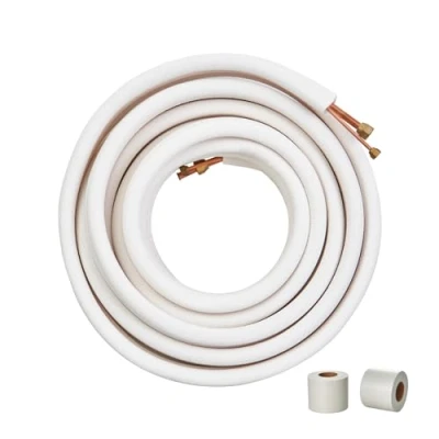Abbildung von VEVOR 50FT Mini Split Leitungsset, Kupferrohre mit 1/4 Zoll und 1/2 Außendurchmesser dreischichtiger Isolierung, für Klimaanlagen, Kältemittel oder Wärmepumpengeräte HVAC