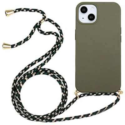 Abbildung von CoverKingz Handykette kompatibel mit iPhone 14 Handyhülle Case Band Kordel Silikonhülle Cover Handy Hülle zum Umhängen Oliv Grün