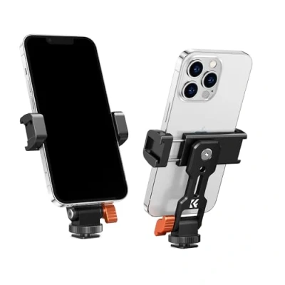 Abbildung von K&amp;F Concept Handyhalterung Stativ, Metall Smartphone Halterung, für Stativ mit 2 Cold Shoe, iPhone 15/14/13,Sumsung,Xiaomi,Xgody,360 drehbare