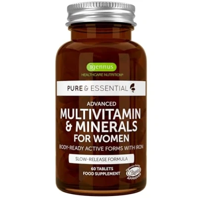 Abbildung von Bioaktiver Multivitamin &amp; Mineralkomplex mit extra Eisen, Folsäure als Folat, Zink, Selen Vitamin D3, ideal für Frauen, vegan, 60 Tabletten, von Igennus