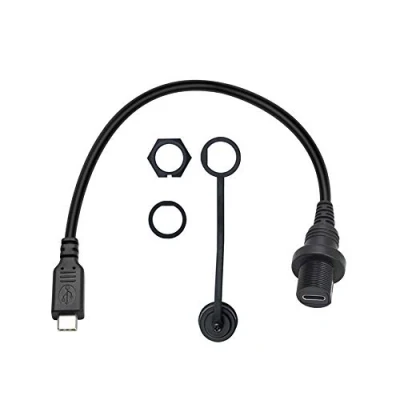 Abbildung von Duttek USB C Panel Flush Mount Kabel,USB Einbaubuchse Dash Kabel für Auto Boot Motorrad (Round Single Type 30cm)
