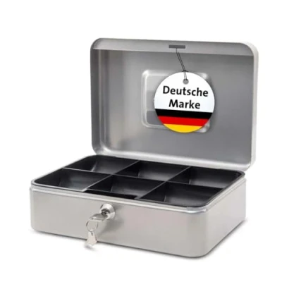 Abbildung von MAUL Geldkassette aus Stahl 25x19x9cm abschließbar Münzgeld Einsatz herausnehmbar Kasse mit 2 Schlüsseln Ideal als Spardose, Geldtasche, Tresor, groß Silber