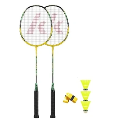 Abbildung von Kawasaki Badminton Set Mit 2 Schlägern, 3 Bällen und Tasche für Training Sport Gelb/Grün