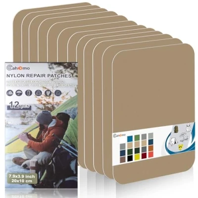 Abbildung von Nylon Reparatur Patches, Cahomo 12 Stück 20 X 10 cm Selbstklebender Wasserdichte Patch, Flicken Selbstklebend, für Jacken, Zelte, Oberbekleidung Khaki