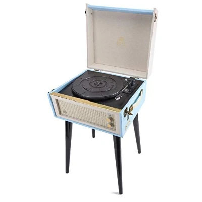 Abbildung von GPO Bermuda Plattenspieler; Klassischer Schallplattenspieler im Retro Stil mit MP3/USB; integriertem Lautsprecher, Blau