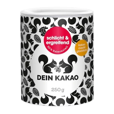 Abbildung von DEIN Kakao schlicht &amp; ergreifend Schokoladenpulver mit aus biologischem Anbau 50% Kakaogehalt natürlicher Süße gemahlener Bio Datteln Vegan glutenfrei 250g Kakaopulver