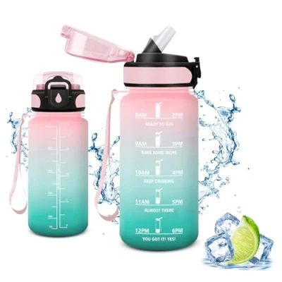 Abbildung von Vikaster Trinkflasche Fahrrad, Water Bottle with Straw 0.5L, Leak Proof, BPA Free, Sportflasche für Camping, Yoga, Gym, Schule, Outdoors
