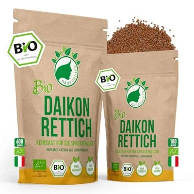 Abbildung von NanaNatura&#039;s Bio Daikonrettich Sprossen Samen 180g Keimfähige Daikon Rettich zur Sprossenzucht Microgreens fürs Sprossenglas geprüft &amp; abgefüllt in Deutschland
