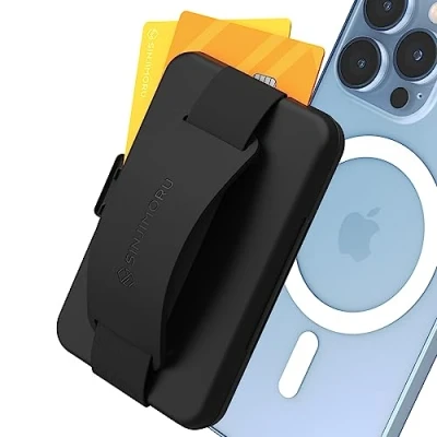 Abbildung von Sinjimoru Magnet Handy Kartenhalter für MagSafe, Kreditkartenetui als Handyständer Tisch und Fingerhalter Magnetic Card Holder Wallet iPhone 15 14 13 12 Reihe. M Zip Schwarz