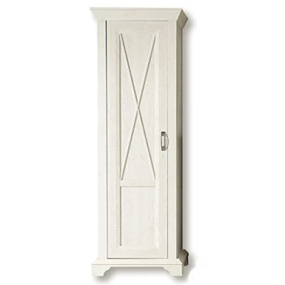 Abbildung von FORTE KASHMIR Schrank 70 75, Kleiderschrank schmal, Garderobenschrank, Landhausstil, 1 türig mit Einlegeboden und Kleiderstange, Holzdekor hell: Pinie weiß, 73 cm breit x 211 hoch 46 tief