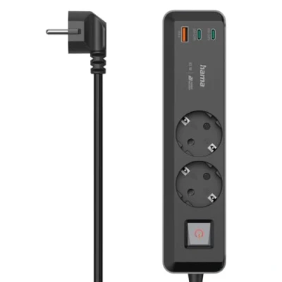Abbildung von Hama 5in1 Steckdosenleiste mit USB 65W Ladegerät (2 Steckdosen, 1 A, 2 C, Laptop C per ohne Netzteil Schnellladefunktion PD, Mehrfach Steckleiste Schalter, 1,4m) grau