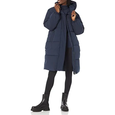 Abbildung von Amazon Essentials Damen Lange Oversize Daunenjacke mit Kapuze (in Übergröße erhältlich), Marineblau, XL