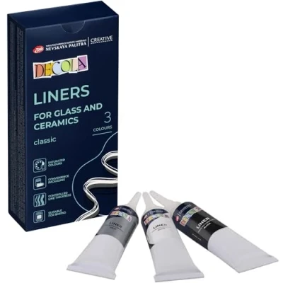 Abbildung von Decola Acryl Liner 3x18ml auf Wasserbasierte für Porzellan und Glas Farben weiß, grau schwarz Hergestellt von Nevskaya Palitra