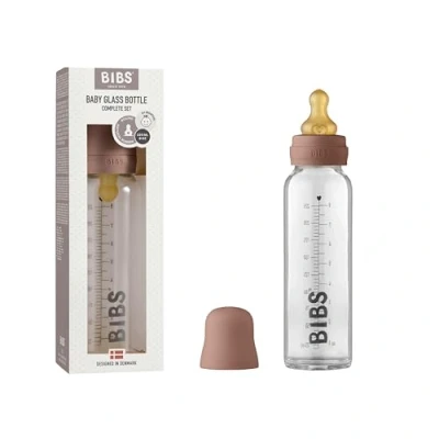 Abbildung von BIBS Baby Glass Bottle, Vermindert Koliken, Runder Sauger aus Naturkautschuklatex, Unterstützt das Stillen. Hergestellt in Dänemark, Complete Set 225 ml, Woodchuck
