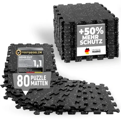 Abbildung von NEOLYMP Bodenschutzmatte Fitness 1 x 8 Matten, extra dicke und robuste Gummimatte Fitnessboden Puzzlematte Boden, Gymnastikmatte, Sportmatte (Bodenschutzmatte (80 Matten), Grau Gesprenkelt)