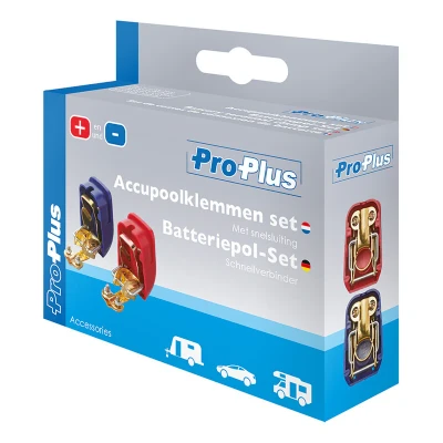 Abbildung von Batterieklemmen (+) und ( ) mit Schnellanschluss 12 24V ProPlus Anhängershop