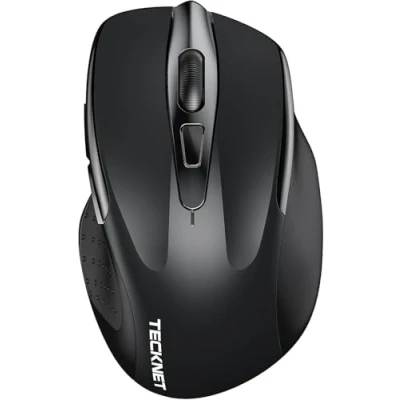 Abbildung von TECKNET Bluetooth Maus, Wiederaufladbare kabellose Maus (DREI Modi: BT 5.0/3.0 + 2,4 G), 4800 DPI, Ergonomische leise für Laptops, Mac OS, Android, Windows, Schwarz