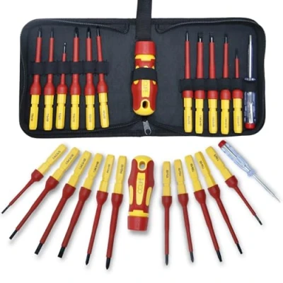 Abbildung von CCLIFE 13 tlg VDE Isolierter Schraubendreher mit Wechselklingen Satz Magnetische Schraubenzieher inkl. Spannungsprüfer Schlitz &amp; PH PZ Torx Set