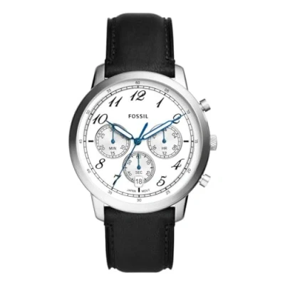 Abbildung von Fossil Neutra uhr für Herren, Chronographenwerk mit Edelstahl oder Lederarmband, Schwarz und Weiß, 44MM