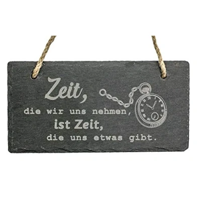 Abbildung von Spruchreif · Schiefer Tafel mit Gravur Wanddeko Schieferschild Karoband Türschild aus zum Aufhängen Motiv Uhr