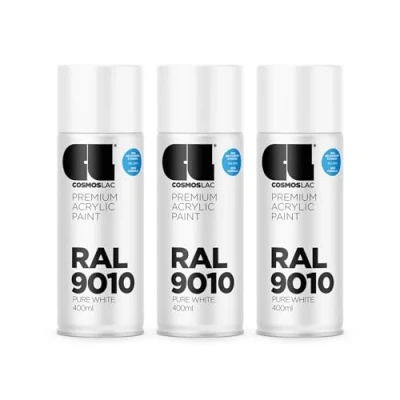 Abbildung von COSMOS LAC Sprühlack Sprühdose 400ml Sprühfarbe für den DIY Bereich, geeignet alle Oberflächen Lackspray 3, RAL 9010 reinweiß glänzend