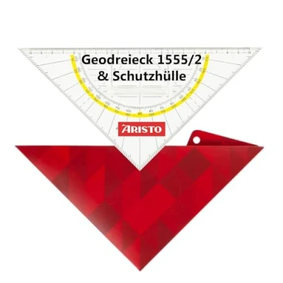 Abbildung von Aristo AR18032B Geodreieck AR1555/2 inkl. Geocover Schutzhülle (Hypotenuse 22,5cm, fester Griff, Tuschenoppen, mit Lochung und Magnetverschluss) basic