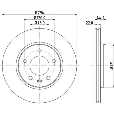 Abbildung von HELLA PRO High Carbon 8DD 355 128 031 Bremsscheibe 294 22 05/06 120 außenbelüftet beschichtet hochgekohlt ohne Radbefestigungsbolzen, Radnabe