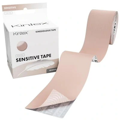 Abbildung von Kintex Kinesiologie Tape Sensitive, 5 cm x m, hautfreundliches &amp; wasserfestes Tape, Physio für sensible Haut, Medizinisches (Beige)