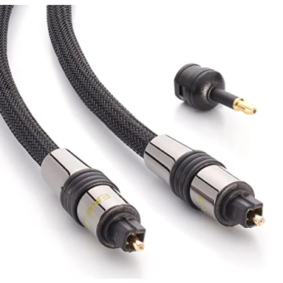 Abbildung von Eagle Cable by INAKUSTIK 10021050 Deluxe Optokabel für Digitale Audiosignale 5,00m in Schwarz Nylonleiter max. Lichtleitfähigkeit inkl. 1 Stück Miniklinken Adapter mit Geflechtschirm