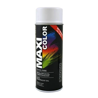 Abbildung von Maxi Color NEW QUALITY Sprühlack Lackspray Glanz 400ml Universelle spray Nitro zellulose Farbe schnell trocknender Sprühfarbe (Ral 9016 Verkehrsweiß seidenmatt)