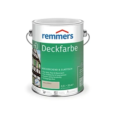 Abbildung von Remmers Deckfarbe hellgrau, 2,5 Liter, für innen und außen, Wetterschutzfarbe viele Untergründe, hochdeckend, wetterfest