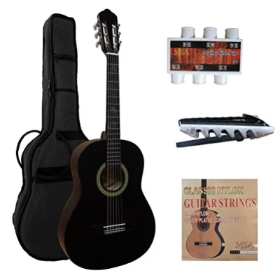 Abbildung von 3/4 GITARRE KONZERTGITARRE IM SET JUGENDGITARRE CLASSIC SCHWARZ MATT TASCHE KAPODASTER SAITEN STIMMPFEIFFE MIBK