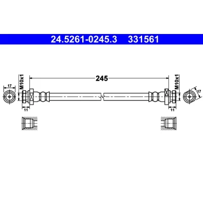 Abbildung von ATE 24.5261 0245.3 Bremsschläuche 245 M10x1 HYUNDAI: i10 I, II Schrägheck