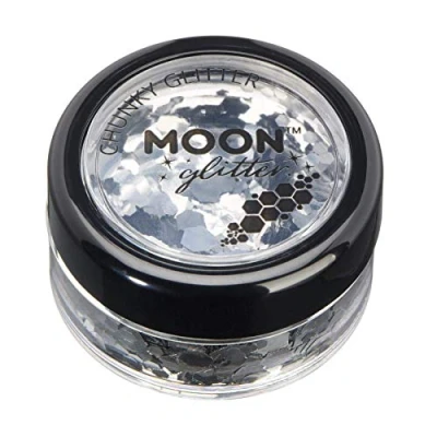 Abbildung von Klassischer grobkörniger Glitter von Moon 100% kosmetische Glitzer für Gesicht, Körper, Nägel, Haare und Lippen 3g Silber